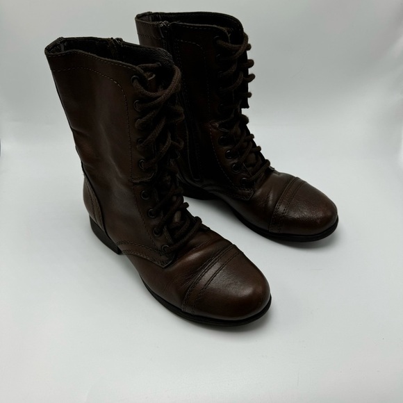 Steve Madden Troopa Boots Brown Leather Combat Lace Up Size 6 - Picture 1 of 12